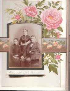 Isabella Boswell (nee Isabella Schofield), Jasper John Boswell (wine merchant) and daughter Gertrude Boswell. Taken in Brussels.
